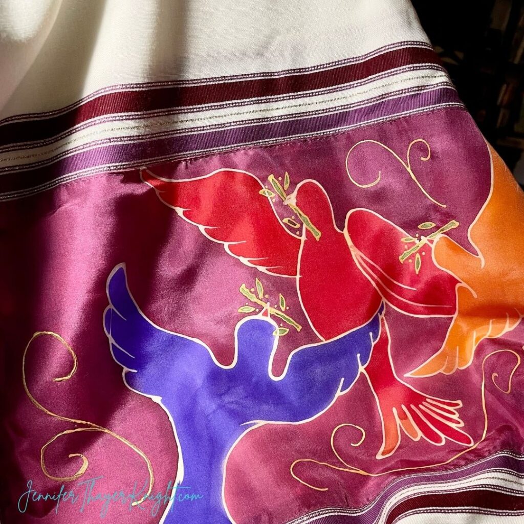 The hand painted designs on my prayer shawl.